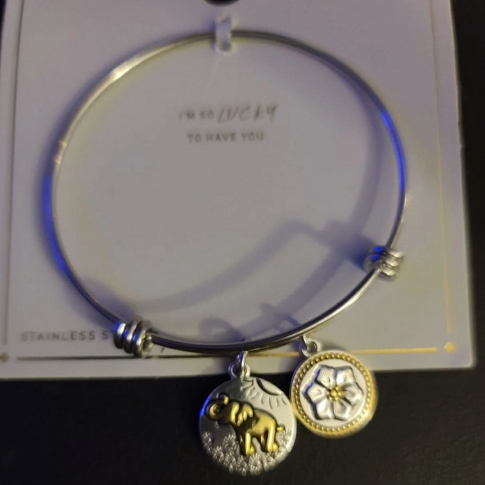 Stainless steel elephant  2 tone Expandable bangle